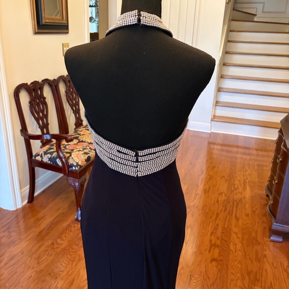 Jovani navy Evening Gown , jersey with Beaded Halter Neck 2 - Picture 10 of 13